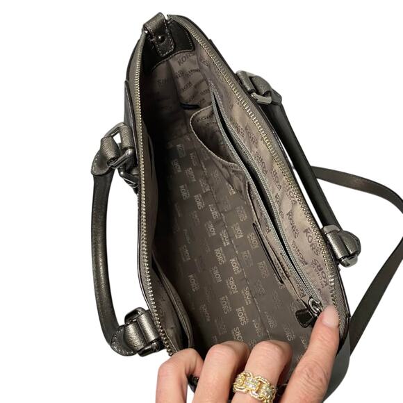 Michael Kors Ciara Gray Metallic Large Satchel Handbag - Picture 4 of 9